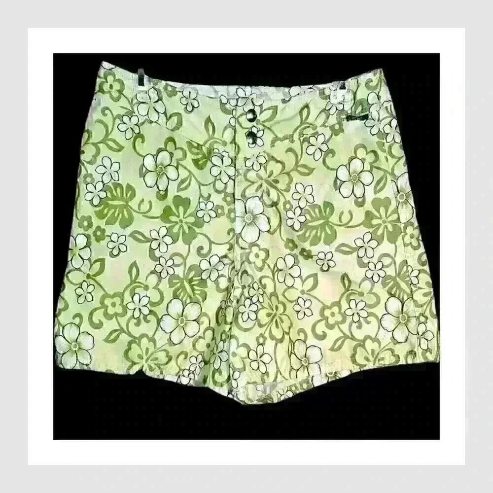 CHICO'S Vintage Casual Woman's TROPICAL Lightweight GREEN FLORAL Shorts size 11